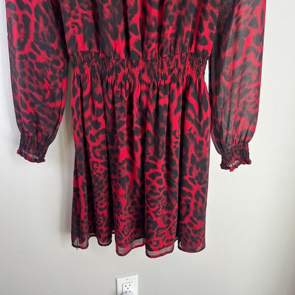 Michael Michael Kors Animal Print Smocked Waist Dress MEDIUM Red Blaze - Picture 8 of 12